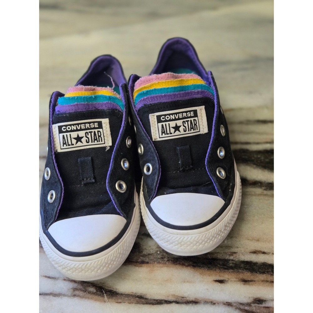 Converse Chuck Taylor All Star Multi Tongue Slip On Shoes Black Youth 12 368095F